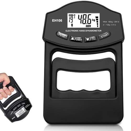 Digitaler Handkraftmessgerät, Hand Dynamometer 396lb/180Kg Intelligent und einfühlsam Grip Strength Trainer Großer Elektronische Griffkraft Messgerät mit LED-Bildschirm USB-Ladekabel (Schwarz)