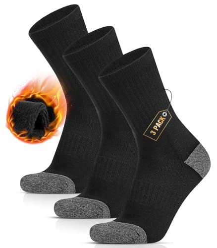 HIYATO 3 Paar Merino Wandersocken, 60% Merinowolle Thermosocken, Atmungsaktiv Wintersocken für Trekking, Outdoor und Sport（43-46,Schwarz）