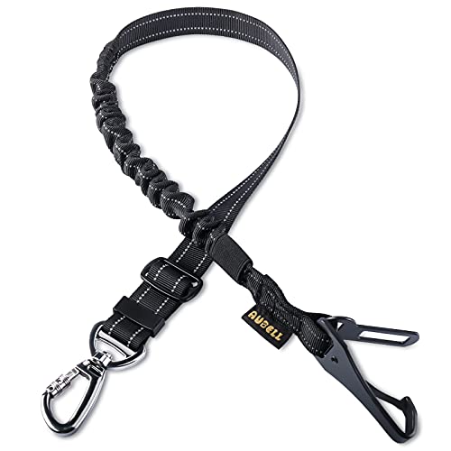 AUBELL Anschnallgurt Hund Auto,Einstellbar Haustier Auto sicherheitsgurt für Hunde, Bungee Hunde Anschnallgurt Geschirr Tether mit Clip Haken-Verschluss & Schnalle, Swivel Karabiner,Schwarz