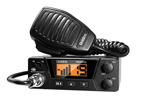 Uniden PRO505XL 40-Kanal CB Radio Pro-Serie Kompaktes Design Public Address (PA) Funktion Sofortiger Notkanal 9 Externer Lautsprecheranschluss Großes gut lesbares Display - Schwarz