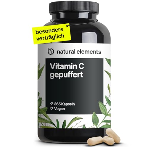 Vitamin C 500mg – 365 Kapseln – Premium: Aus pflanzlicher Fermentation & gepuffert (pH-neutral, säurefrei, magenschonend) – Laborgeprüft, vegan und in Deutschland produziert