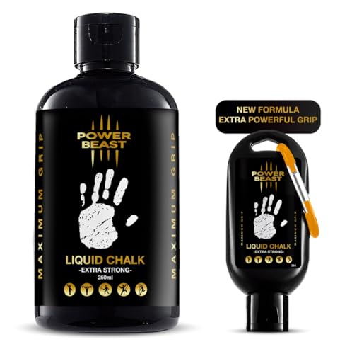 POWER BEAST Flüssigkreide, Magnesia für besseren Grip, Liquid Chalk, Flüssiges Magnesia, Flüssig Kreide für Cross Training, Zum Klettern, Bouldern, Calisthenics, Gewichtheben, 250ML+50ML.