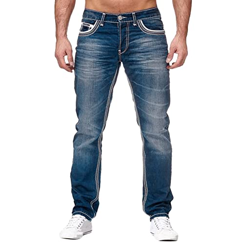 WKAYsIV leinenanzug Herren Sommer Hose Herren Hose Lässige Bodybuilding Tasche Denim Sporthose Lässige Hose in voller Länge Hose Print Herren(Hellblau,3XL)