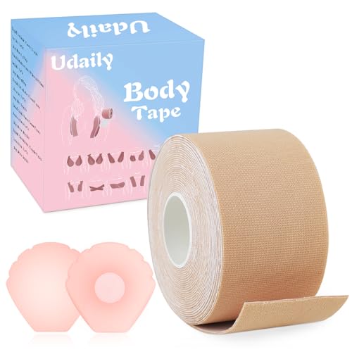 Udaily Klebe BH Push Up Große Brust Boob Tape BH Rückenfrei Trägerloser BH Push Up 2 Wiederverwendbare Unsichtbar Silikon Brüste Nippelpads Body Tape für Abendkleider, Ballkleid, Hochzeitskleid