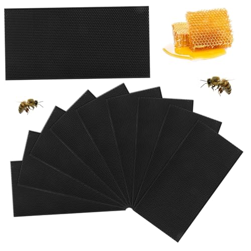 Bienenstive -Wach -beschichtete Blatt, Bienenstockblätter, 10 -pcs -Wachblatt, 16,73 x 8,35 Zoll Kunststofffundamente für Bienenrahmen für die Bienenzuchtversorgung - Schwarz