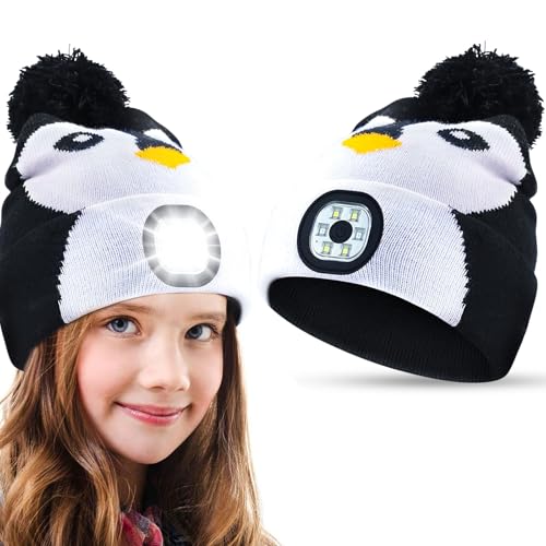 Mütze mit Led Licht Kinder, Mütze Kinder Winter, Leuchtmütze Kinder, Wintermütze Kinder Led Mütze, USB Wiederaufladbar Winter Wärmer Haube, Geschenkideen Weihnachten für Jungen Mädchen Strickmütze