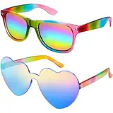 Hifot Herz Sonnenbrille + Regenbogen Retro Sonnenbrillen Set, Partybrille Y2k Festival Must Haves Bunte Sonnenbrille Zubehör Damen Herren Kinder, Lustige Brillen Coole Sonnenbrille Vintage