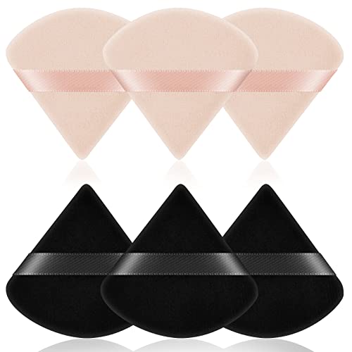 AUAUY 6 PCS Dreieck Makeup Puderquaste,Gesicht Schwämmchen Powder Puff, Waschbar Wiederverwendbar Sponge,Nass Trocken Make up Werkzeug für Loses Puder oder Foundation Rouge(3Schwarz+3Hautfarbe)