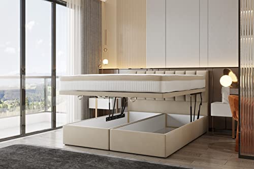 TRADA Boxspringbett Bond mit Bettkästen Doppelbett mit Matratze Polsterbett (200 x 200 cm, Beige)