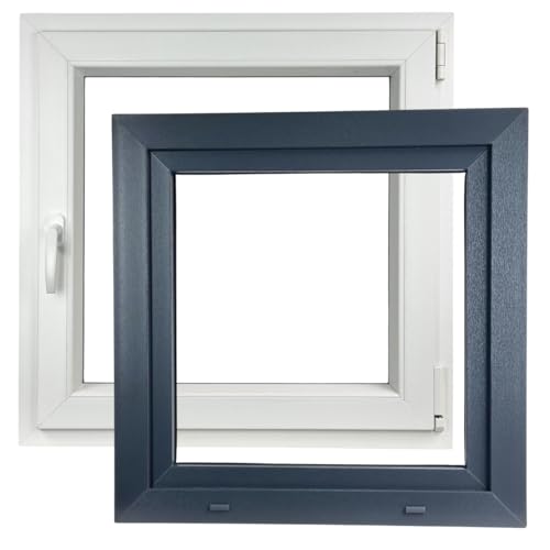 ALUCON Fenster 700x700 mm – Kunststofffenster 70x70 cm – Flügelfenster Innen Weiß/Außen Anthrazit – DIN Rechts