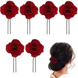 SHSHbuy Rose Blume Haarnadel,6 Stück Haarspangen Damen,Braut Haarschmuck Aufstecken Rosen Blumen Haarspangen U-Form für Frauen Mädchen Party Hochzeit