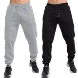 TUVEKE Herren-Jogginghose aus Fleece für Jogger und Jogger, Schwarz / Grau, Groß