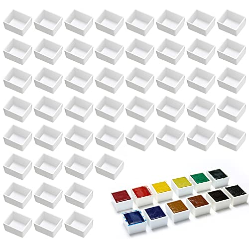 Aquarell Pfannen, Wasserfarben Pfannen, Leere Farbpfannen, Aquarellfarben Pfannen Halbe Näpfchen, Malwanne aus Kunststoff für DIY-Aquarellöle Oder Malpigmente, Reisekoffer Art Drawing Supplies, 50Pack