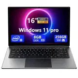 16-Zoll-Laptop, tragbarer Laptop mit 8 GB DDR und 256 GB SSD, erweiterbar auf 1 TB. Pentium-Quad-Core-Prozessor bis zu 2,64 GHz. 9000-mAh-Akku. Mini-HDMI-Schnittstelle. Webcam. Schlanke Laptops