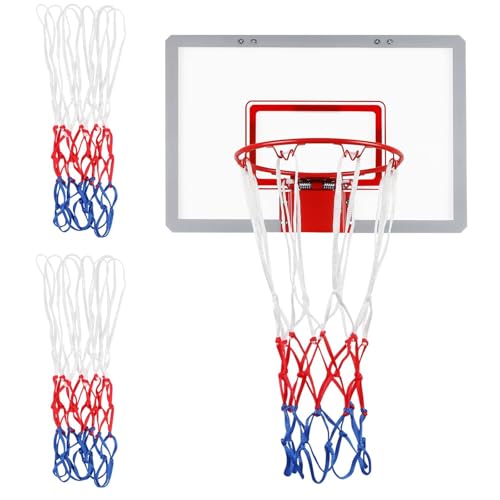 2 Stücke Sport-Basketballnetz, 3 Farbig Basketball Ersatznetz, Standard Größe Nylon Basketballkorb Netze, Profi Ersatz Netz, für Die Innen- und Außenmontage Geeignet, 12 Schlaufen