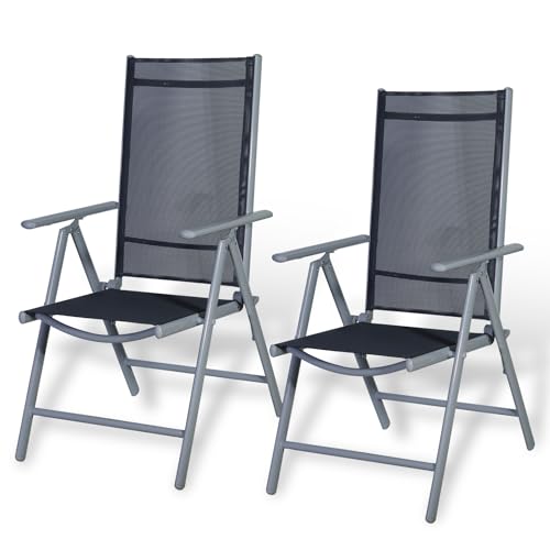 CCLIFE Gartenstühle Alu 2er Set,Gartenstuhl Hochlehner Klappbar, Balkonstühle 7-Fach Verstellbar bis 150kg Hellgaru, Modell: Breeze,CushHom