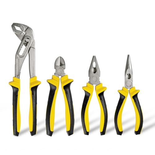 MISTER TOOL Zangen-Set 4-teilig – Seitenschneider, Spitzzange, Wasserpumpenzange, Kombinationszange – Hochwertiger Kohlenstoffstahl, Ergonomische Griffe, Präzise Schneid- und Greifwerkzeuge