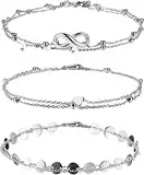 Finrezio 3PCS Stainless Steel Ankle Bracelets for Women Teen Girls Infinity Heart Link Ankle Chains Bracelet Adjustable Layered Anklets Set Foot Beach Jewelry