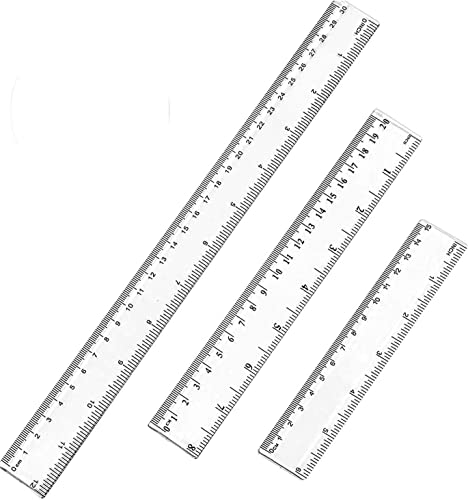 3er Pack Kunststoff Lineal, 15cm 20cm 30cm Lineal Transparent Flexibel Präzision Lineal Messwerkzeug Flexibel Präzision Lineal für Schule Büro Zuhause(6, 8, 12 Zoll)