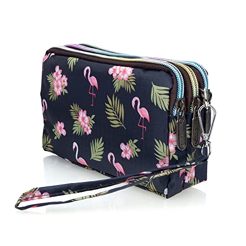 conisy Damen Clutch Geldbörse mit Ethno Blumen Muster, Multifunktional Crossbody Kleine Umhängetasche Damen Unterarmtasche (WH-N03)