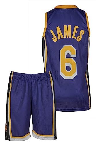 Amdrabola Lakers Lebron James Basketball Kinder Trikot Bausatz, Lila, Komm mit Shorts Basketballfans (164,Lila)