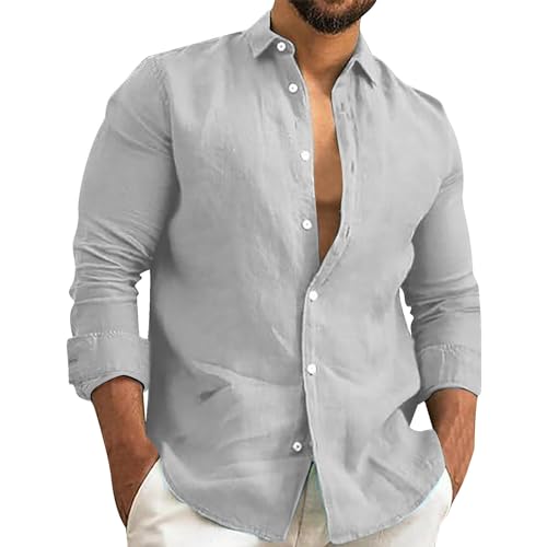 Herren Baumwolle Leinenhemd Herren Hemd Kurzarm Langarm Henley Sommerhemd Regular Fit Freizeithemd Casual Leinenhemden Leinen Hemden Herren XXXL Herrenhemden Langarm Comfort Fit Weiss mit Kapuze