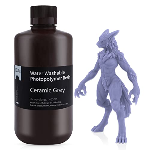 ELEGOO 405nm Wasser Waschbares Resin, Water Washable 3D Drucker Rapid Harz für LCD UV Härtung Photopolymer 3D Drucker 1000g Grau