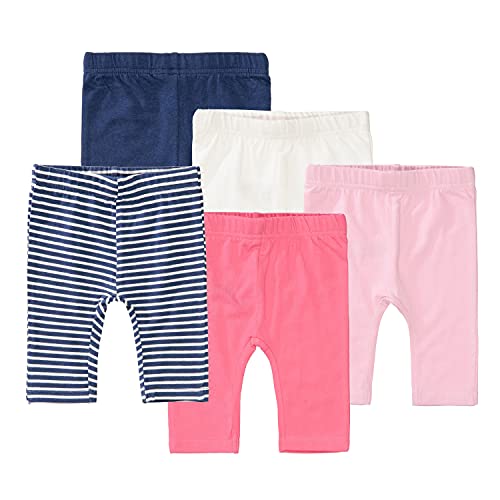 Staccato Leggings Baby Mädchen 5er Set - Bio-Baumwolle, Organic Cotton, elastisch - Farben: Pink, Rosa, Weiß, Blau, Blau gestreift, Größe: 74/80