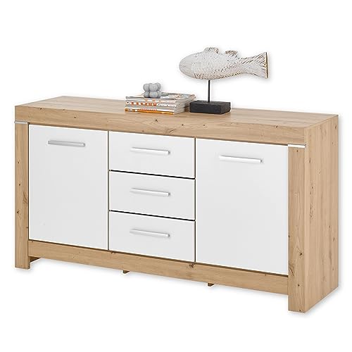 Balin Sideboard in Artisan Eiche Optik, Weiß - Moderne Kommode mit Schubladen und viel Stauraum - 160 x 85 x 45 cm (B/H/T)