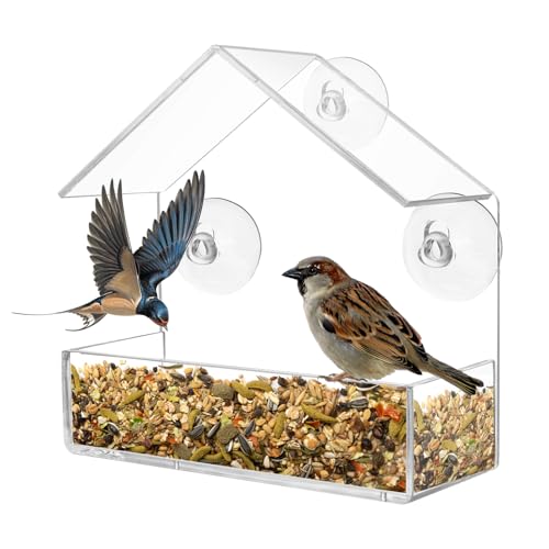 Transparent Fenster Futterhaus für Vögel, Vogelhaus Fensterscheibe mit Saugnäpfen, Futterspender für Wildvögel Bird Feeder Vogelfutterhaus mit Saugnäpfe, 15 x 15 x 6 cm