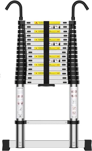 Teenza Teleskopleiter 6,2m, Aluminium-Haushaltsleiter mit Haken, TragfäHigkeit 150kg, füR Den Zugang Zum Dachboden, Zum Streichen, Zum Anlegen Eines Gartens, usw.