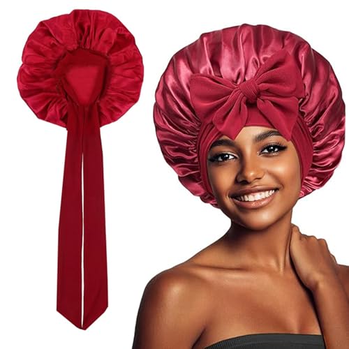 Uzndq Satin Bonnet Sleep Cap,Seidenhaube Zum Schlafen,Silk Bonnet,Schlafhaube Seide,Satin Haarhaube Für Die Nacht,Verstellbarer Schlummertrunk,Für Damen Und Mädchen