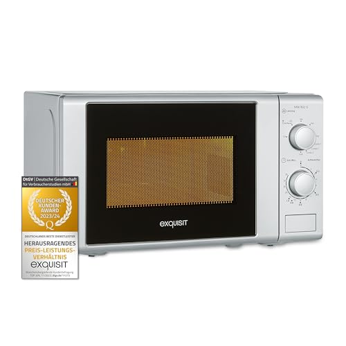 Exquisit Mikrowelle MW 802 G | Mikrowelle mit Grill 1000 W | Timer | 700 W gesamt | Mikrowelle klein und platzsparend 20 L Garrraum | silber