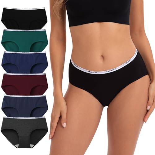 INNERSY Unterhosen Damen Baumwolle Slips Mehrpack Hipster Unterwäsche Set 6er Pack (M, Dunkle)