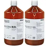 hd-line 1000 ml Glycerin E422 + 1000 ml Propylenglykol E1520, Perfekt für DIY, Pharmaqualität Reinheit, Lebensmittelqualität, Raw Material VG + PG, Rein, Vegan, Ph. Eur/USP