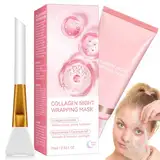 Collagen Night Wrapping Mask, Overnight Maske Gesicht(75ml), Peel off Kollagen Maske - Tiefe Hydratation, Reduziert Falten & Verbessert die Hautelastizität, Pinsel Inklusive