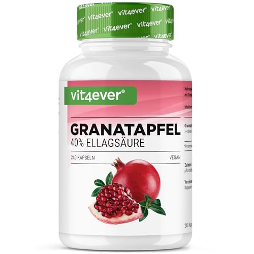 Granatapfel Extrakt - 240 vegane Kapseln - Natürlicher Premium Extrakt mit 40% Ellagsäure - Hochdosiert - Vegan