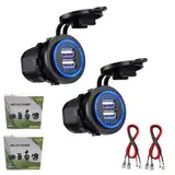 Auto USB Steckdose, 2 Stück Kfz Ladegerät Buchse 12V/24V Wasserdicht Dual USB Kfz Ladebuchse mit 23,6-Zoll-Kabel Doppelte Ladeanschlüsse für 12-V-Auto-Wohnmobil-Boot-Wohnmobil-Motorrad-Mobil