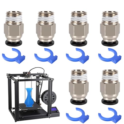 6 StüCk Pc4-M10 Pneumatik Steckverbinder mit 6 Pneumatischen Schnellverbindern Blauer Sicherungsring Geradeverbinder Filament Connector Schnellverbinder füR 3d-Drucker-Stecker