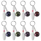 APOMOONS Mini Bowling Schlüsselanhänger, 8 Pcs Mini Bowling Pin Keychain Charms, Bowling Mitgebsel Schlüsselbund, Bowling Pins Schlüsselhalter, Bowling Schlüssel Anhänger Geburtstag für Familie