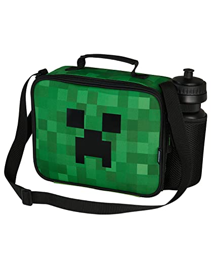 Minecraft Kühltasche Klein, Thermo Lunchbox Kinder Tasche mit 2 Fächern, Einschulung Junge Geschenk (Grün)