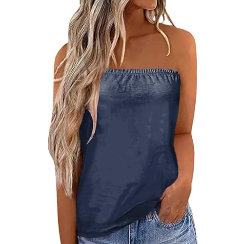 Tops Damen Ärmellos Gestreiftes Trägerloses Bandeau Sexy Tank Top Casual Sommer Locker Urlaub Strand Tube Top Lässige Sommerbluse Oberteile Schulterfrei Casual Loose Sommertop Bluse Shirt Weste Tops