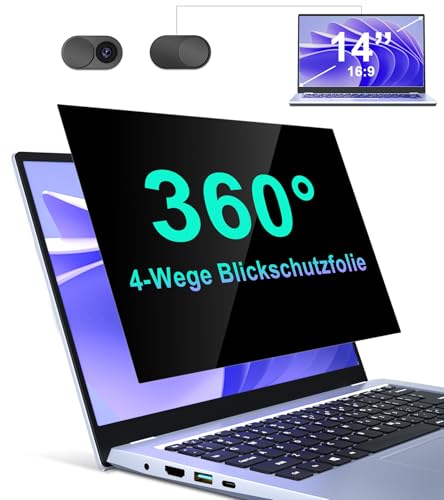 STARY 360° Blickschutzfolie Laptop 14 Zoll 16:9, Sichtschutzfolie 4-Wege Laptop 14 Zoll, Anti Blaulicht Blendschutz, Matt, Blickschutzfilter und Bildschirmschutz Kompatibel mit Lenovo HP Dell Acer