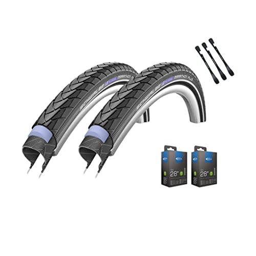 2er Set Schwalbe Reifen Marathon Plus 28 Zoll (40-622) Reflex auswählbar mit Schläuchen + 3 MSZweirad Metall Reifenheber E Bike (28x1,50 (40-622), AV Schläuche)