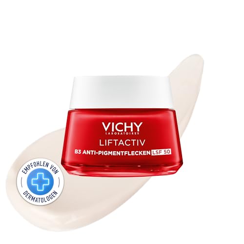 VICHY Anti-Pigmentflecken Tagescreme mit LSF 50, Für empfindliche, reife Haut, Mildert Pigmentflecken, Mit Bio-Peptiden und Niacinamid, Liftactiv B3, 50 ml