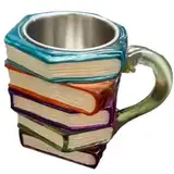 Ghjkldha Gemalte Buchtasse aus Harz, Neuheit Trinkbecher, 12 x 12 x 10 cm, gestapelter Kaffeebehälter, Tee-Milchgefäß, künstlerisches Literatur-Design, hochwertige Keramikware für Leser, Heimgebrauch