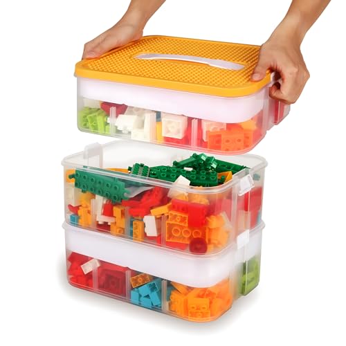 Aufbewahrungsbox für Lego Bausteine Ablagefächer Stapelbar Kisten Spielzeug Aufbewahrung mit Deckel Stapelboxen Kunststoff Sortierboxen Kleinteile Transparent Organizer Box Kinder Spielzeugkiste