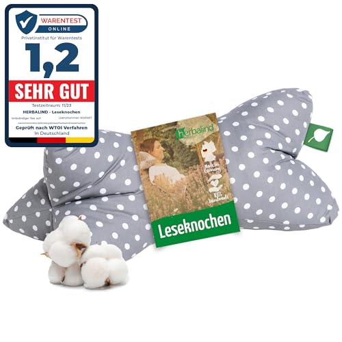 Herbalind NEU Leseknochen Lesekissen Nackenkissen als Buchstütze - 40 x 18 cm Nackenrolle Stützkissen Buchkissen Tabletkissen - 100% Baumwolle, universelles Buch Tablet Kissen - grau