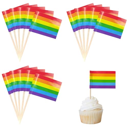 100 Stücke Regenbogen flagge Zahnstocher,LGBTQ Regenbogen Kuchen Toppers,Gay Pride Cupcake Picks Flagge Dessert Flaggen Für Geburtstag Hochzeitsfeier Pride Month Parade Party Tisch Dekoration