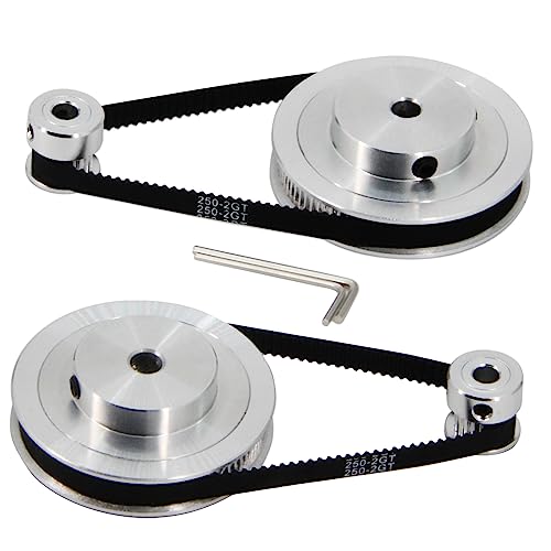 Zeberoxyz 2 Stück Set GT2 Synchronrad 20&80 Zähne 6mm Bohrung Aluminium Zahnriemenscheibe mit 2 Stück Länge 250mm Breite 6mm Riemen (20-80T-6B-6)